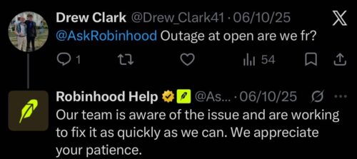 Robinhood outage acknowledgement 1