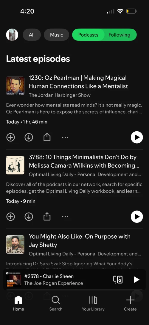 spotify-app-ios-podcast-following-tab-order