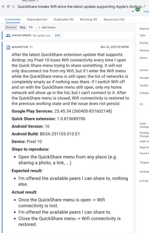 QuickShare breaks Wifi