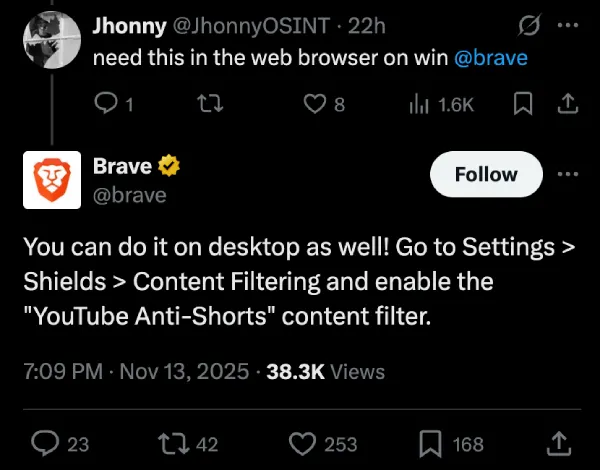 brave-browser-disable-youtube-shorts-desktop-post-on-x