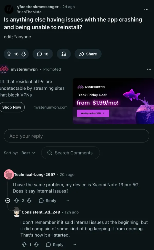 facebook-messenger-app-crashing-report-reddit