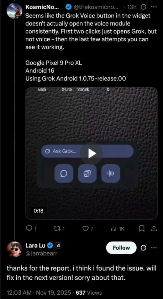 grok-android-widget-voice-button-bug