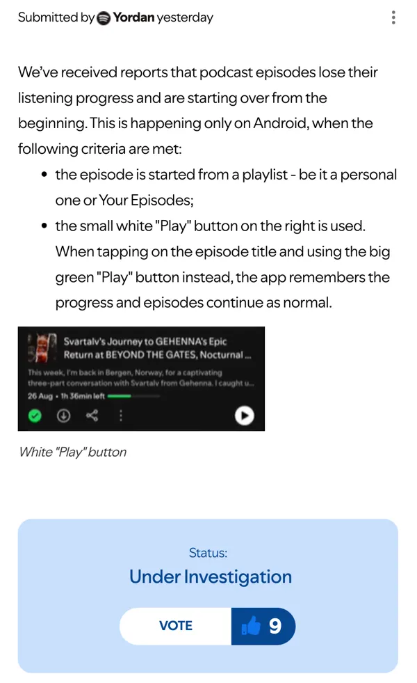 spotify-podcast-resume-bug-acknowledged