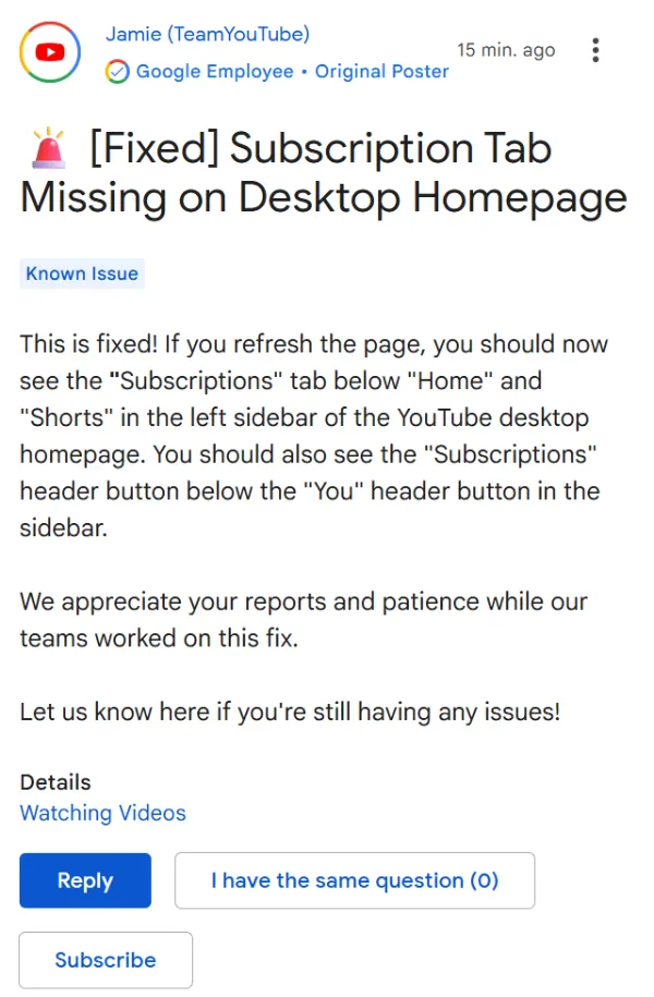 youtube-subscription-tab-missing-bug-fixed