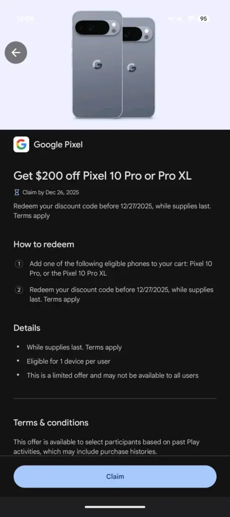 google-pixel-10-holiday-deal-play-offer