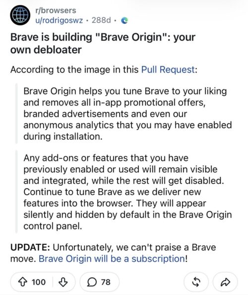 Brave Origin Misinformation