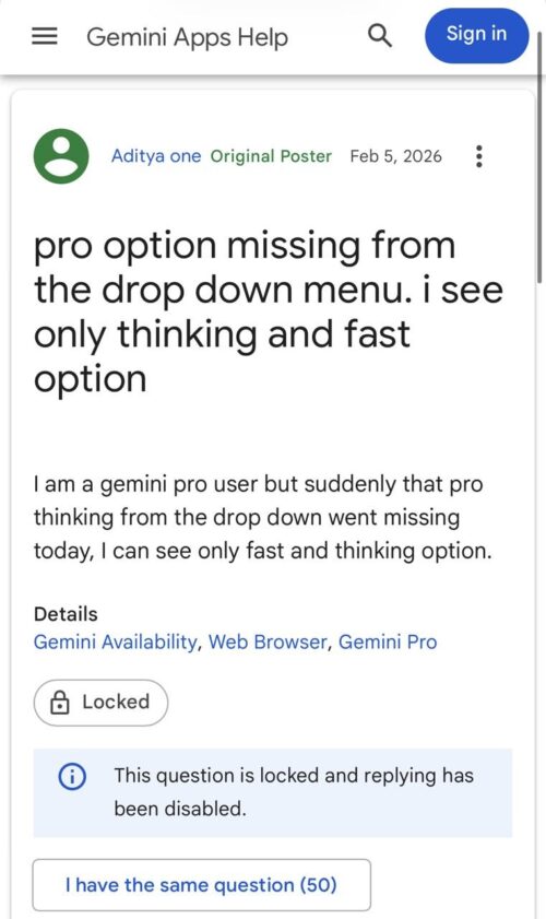 Gemini Pro missing