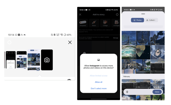 Instagram photo selector popup.