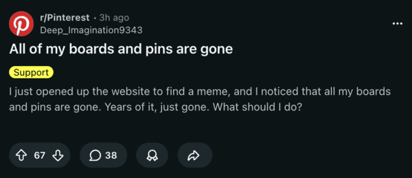 Users report Pinterest down.
