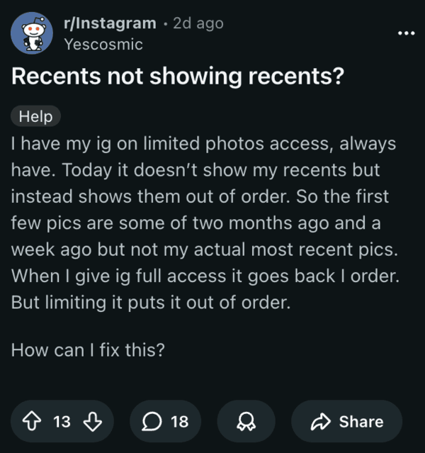 Screenshot of a Reddit post explaining the issue.