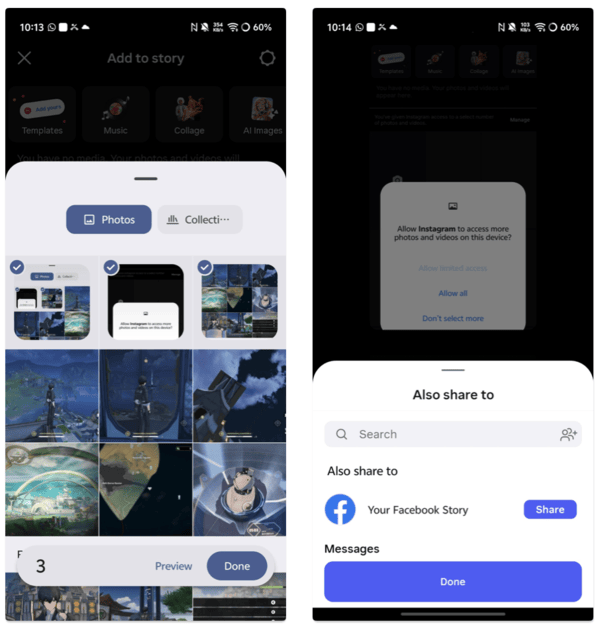 Instagram photo selector when sharing to story.
