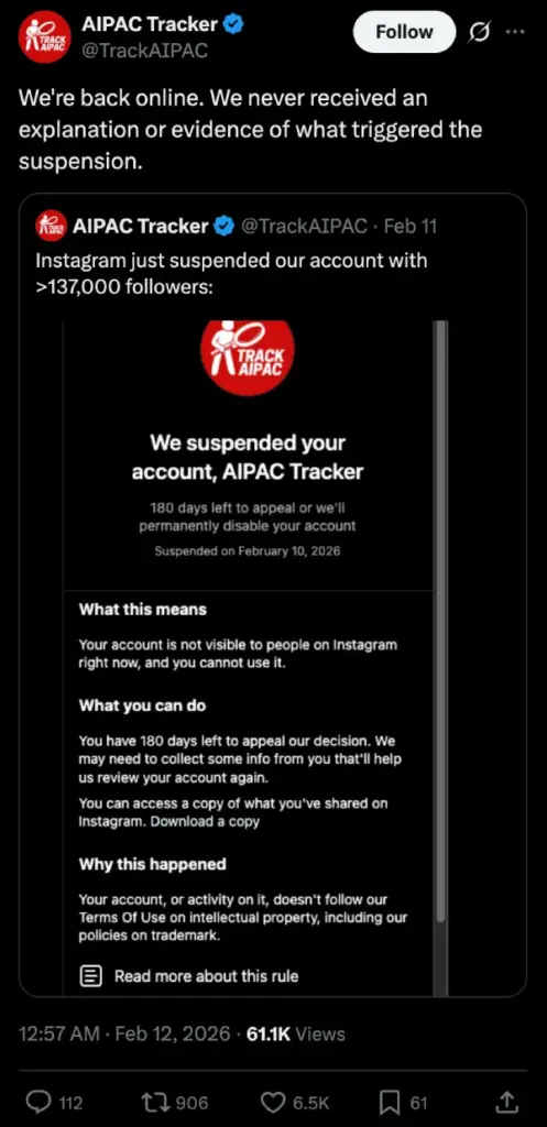 aipac-instagram-account-reinstated