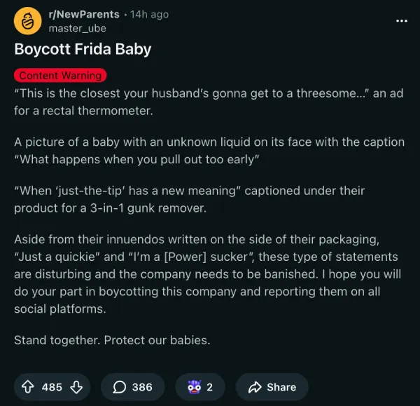 Frida Baby accused of deleting posts amid backlash over