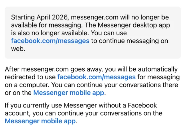shutdown de Messenger.com