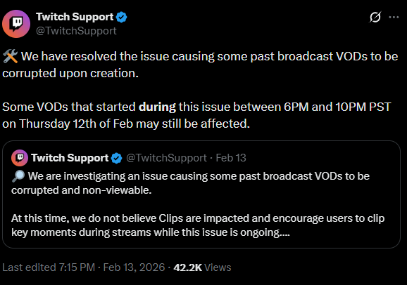 Twitch investigating widespread VOD glitch causing endless end-stream ...