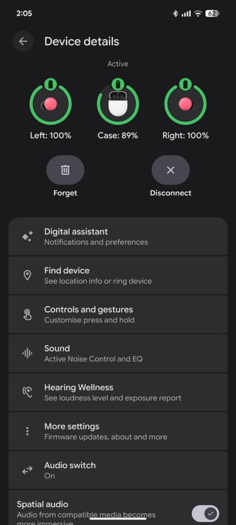 Interruptor de ANC de Pixel Buds faltante