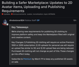 Roblox Marketplace Update Requires Premium To Sell 2D Designs Roblox Marketplace Changes Official 300x256 