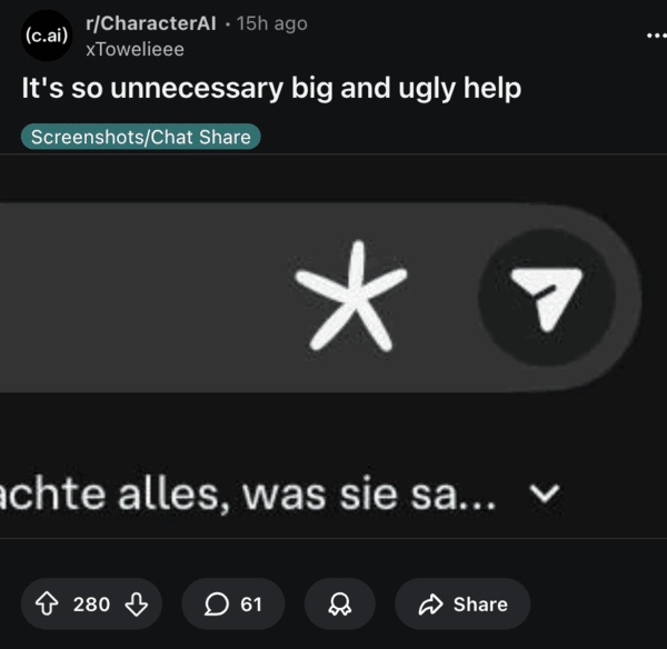 Character AI añade un nuevo botón de Patrick Star, la gente reacciona negativamente.