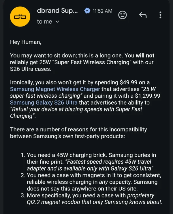 dbrand-galaxy-s26-ultra-wireless-charging-issue-email-1
