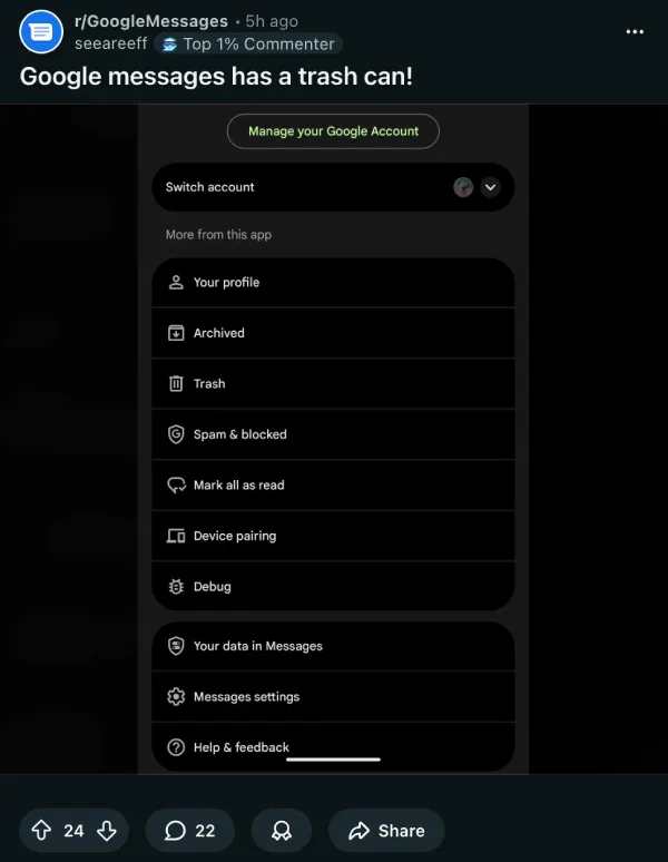 google-messages-trash-folder-released