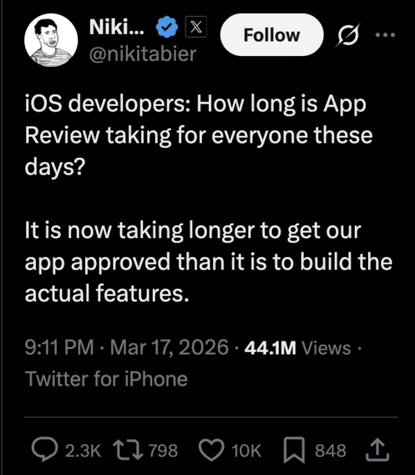 Screenshot of a post from Nikita Bier on X.