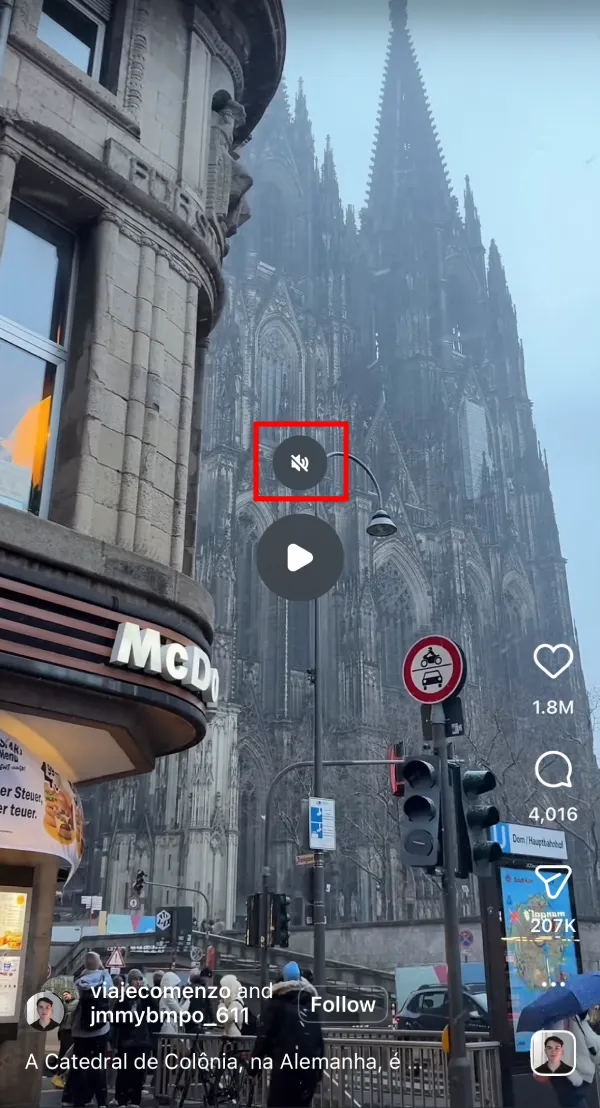 screenshot del botón de silenciar de Instagram
