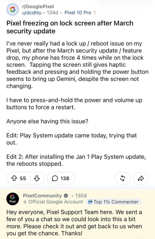 Pixel lock freezing