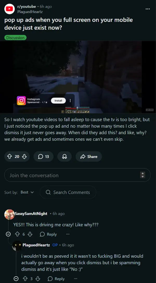 youtube-corner-ad-bug-complaint