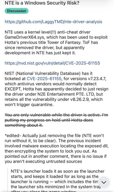 NTE windows security risk