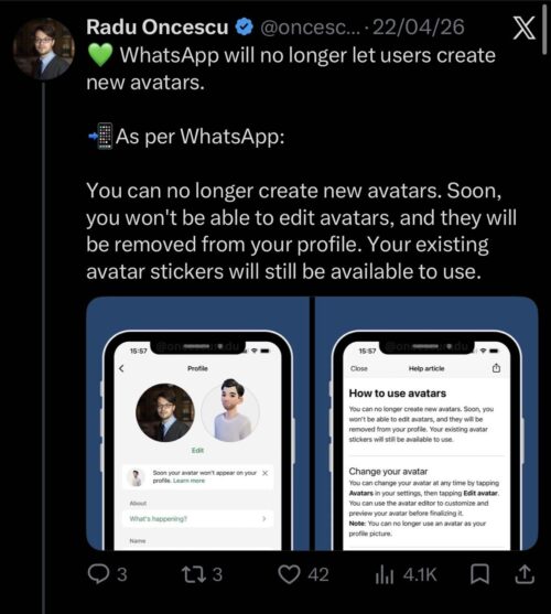 Whatsapp avatars going away