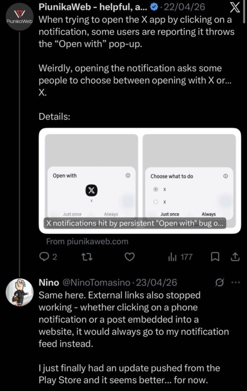 X notification issue