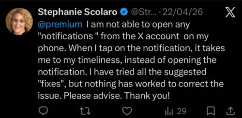 X notification glitch