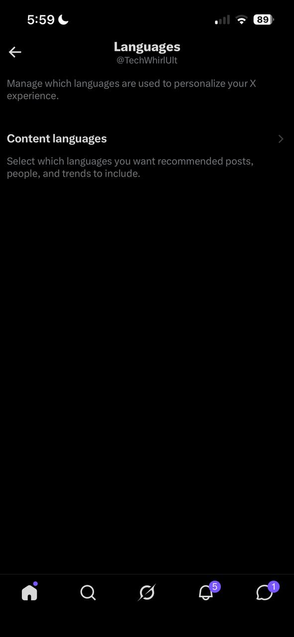 Content languages option on X.