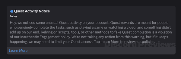 Screenshot of the notification sent by Discord.
