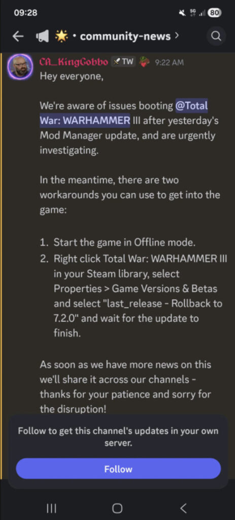 Reported Discord Screen Total War: Warhammer 3 players report crashes and infinite loading ...