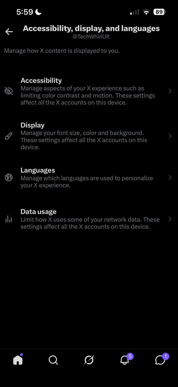Language settings on X.