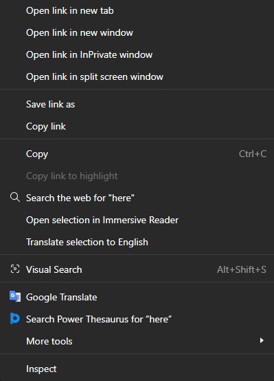 Colocación del menú de pantalla dividida de Microsoft Edge