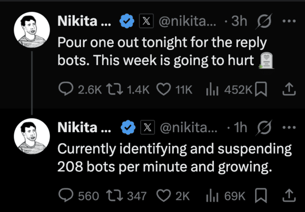 Reply bot purge on X.