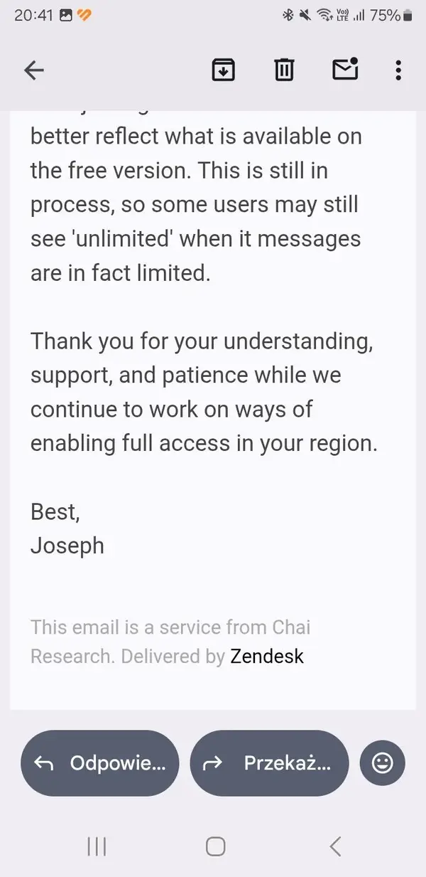 CHAI email statement ending.