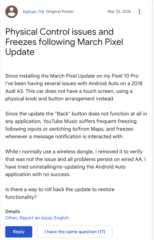 Problema de controles físicos en Android Auto.