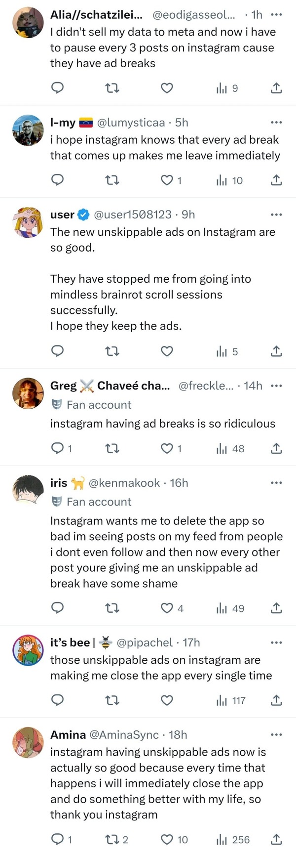 Varios posts en X sobre los anuncios.