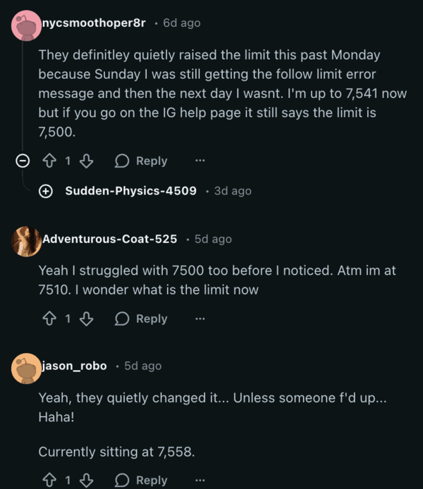 Comentarios sobre la actualización del límite de seguimiento.