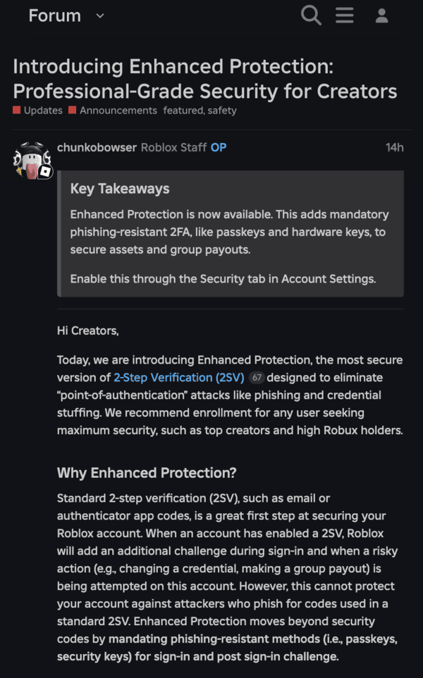 Roblox introduces Enhanced Protection.