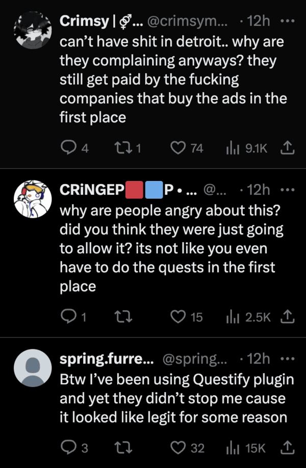 Comments on X about the notifications