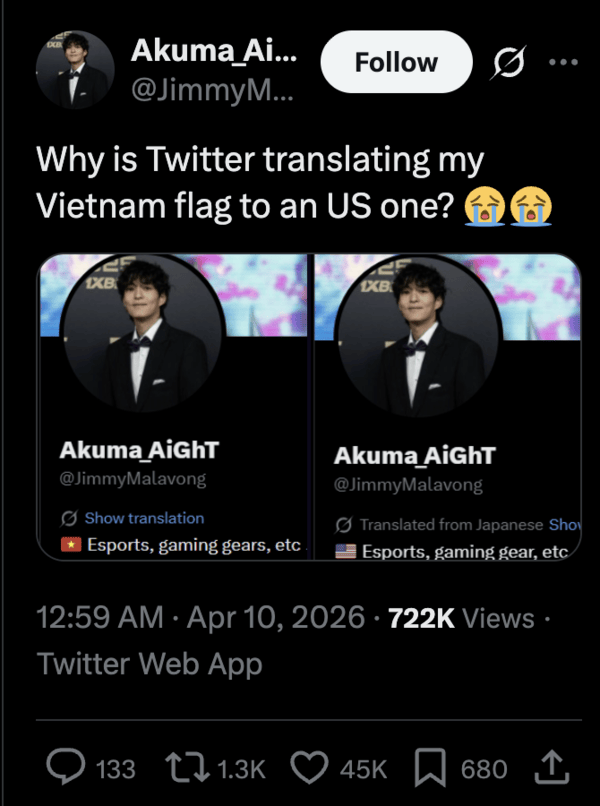 X auto-traduciendo banderas de países.