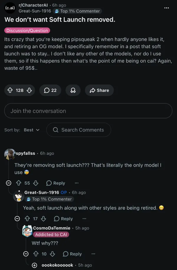 Angry Character AI users demand platform keep Soft Launch alive ...