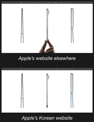 comparación de gestos del iphone air en Corea