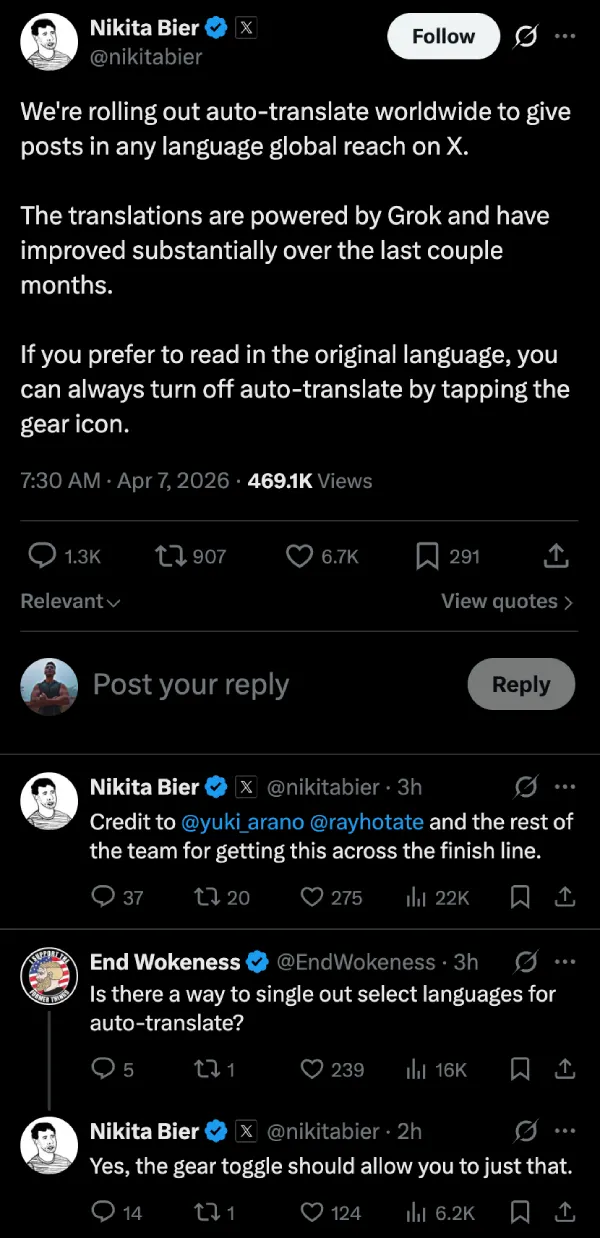nikita-bier-grok-auto-translate-global-announcement