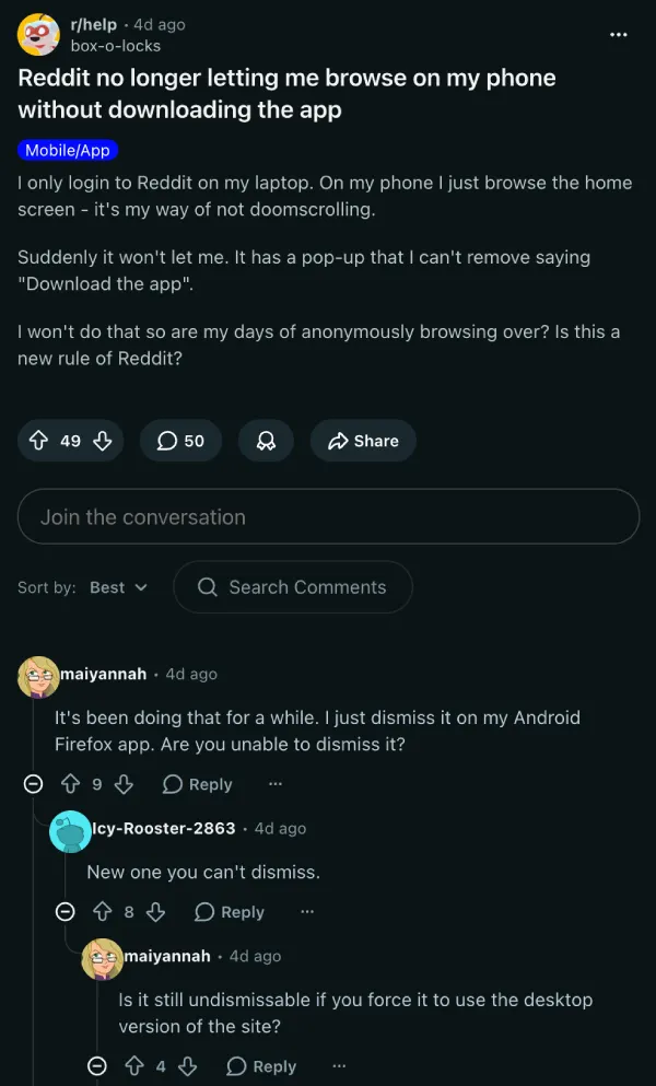 Reddit seems to be blocking mobile browser access for some users [U ...