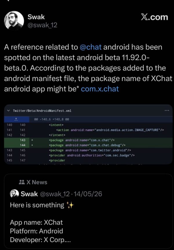XChat android spotted